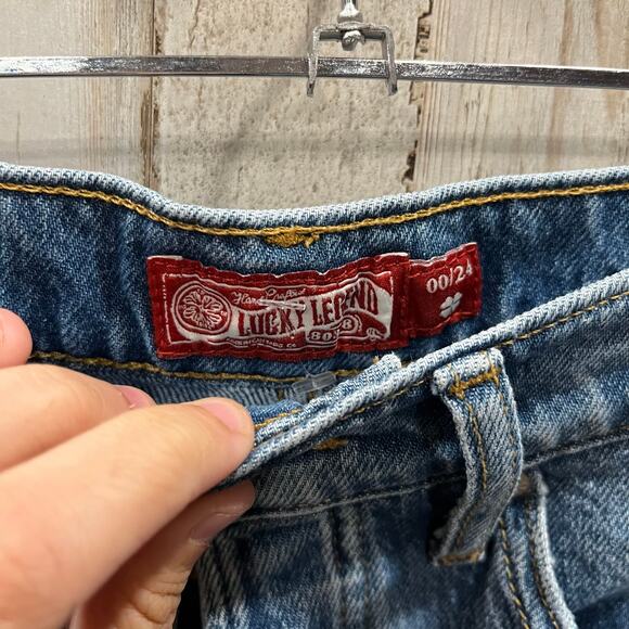 Lucky Brand Embroidered Denim 90s Midi High Rise Button Fly Shorts Womens 00/24 - Picture 2 of 10